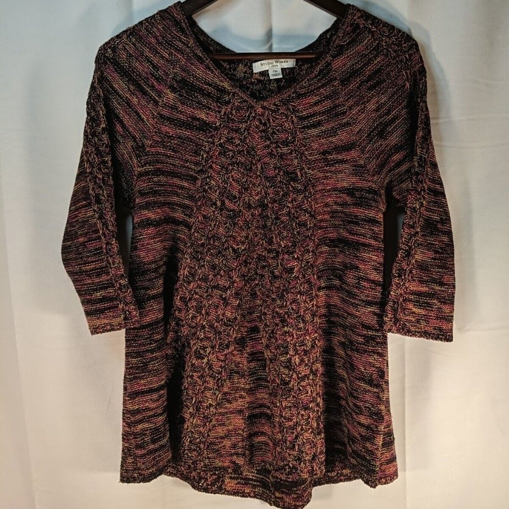 Studio Works Petite Knit Sweater 3/4 Sleeves Multicolor Womens PM M Medium